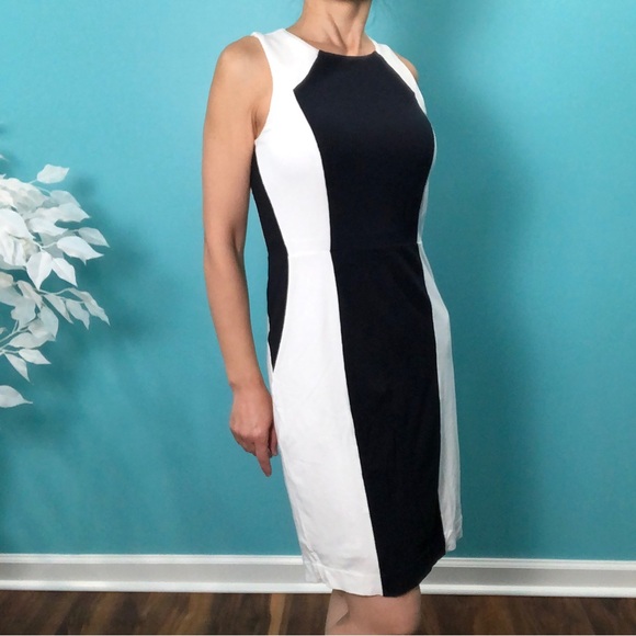 Ann Taylor Black & White Color Block Sleeveless Sheath Dress Petite - Picture 2 of 8
